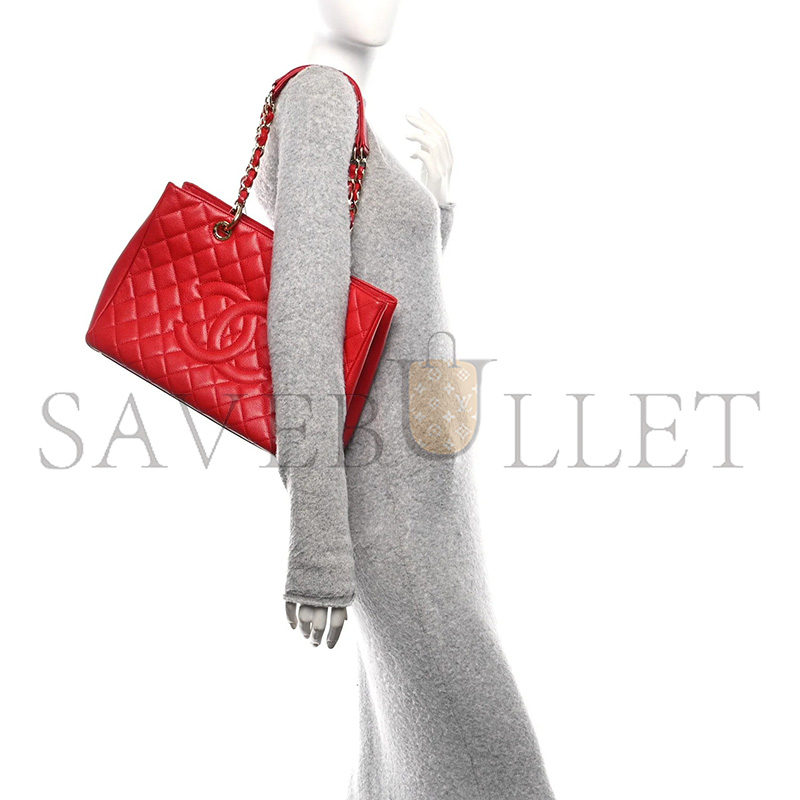 Ch**el CAVIAR QUILTED GRAND SHOPPING TOTE GST RED (34*24*13cm)